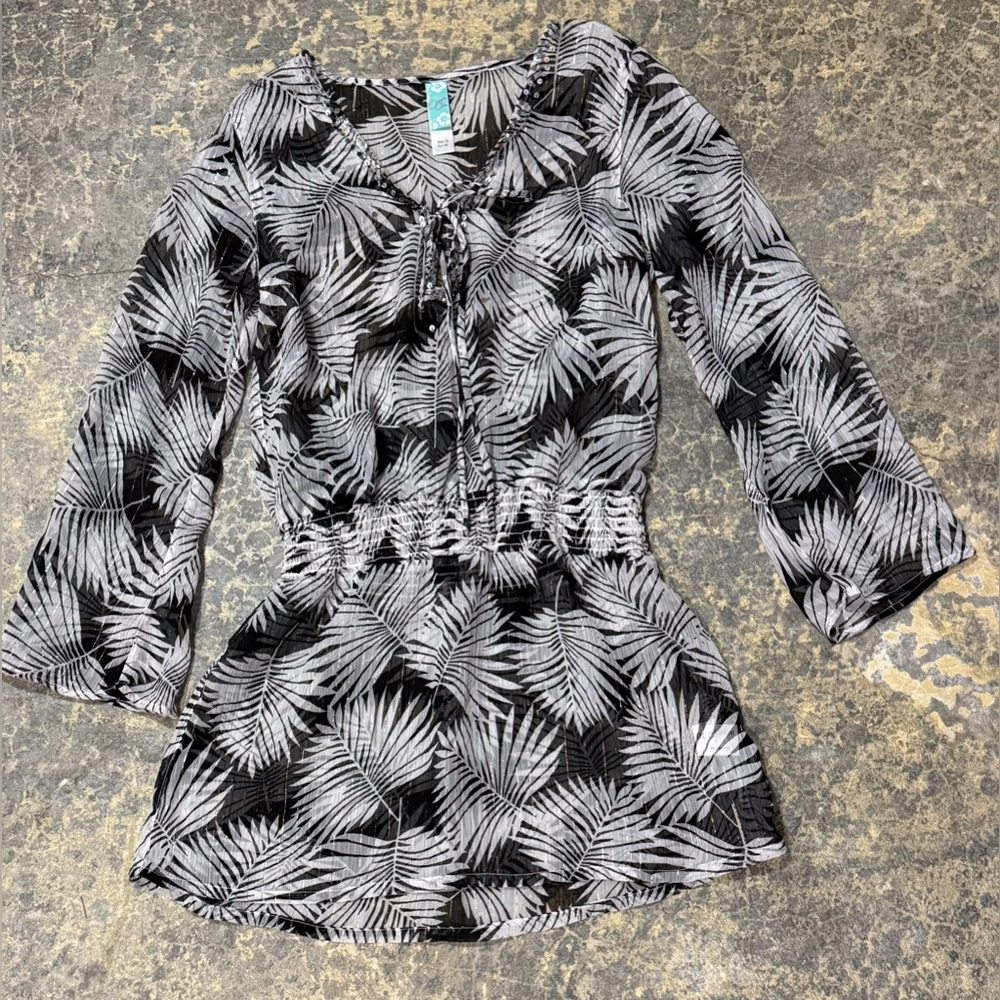 OCEAN CLUB Womens 10 Black Polyester Blend Beach Pool Swimsuit Coverup Blouse
